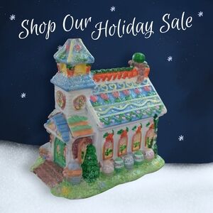 Vintage Colorful Holiday Village Church Decoration Sparkle Christmas Son Born